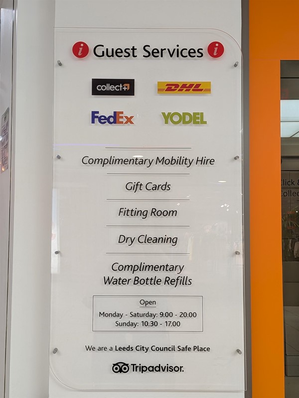 image of a sign listing guest services