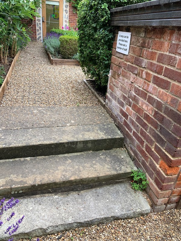 Picture of steps with ramp sign
