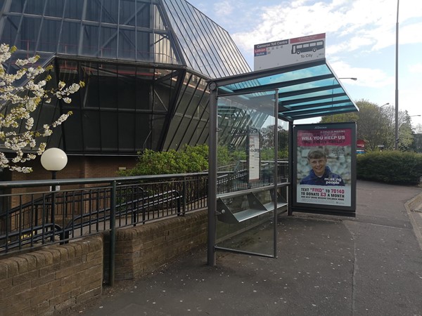 Bus stop near the north entrance.