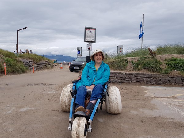 On Inch Beach's beach wheelchair by the blue badge parking spaces